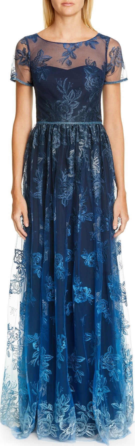 Marchesa Notte Ombré Embroidered Gown