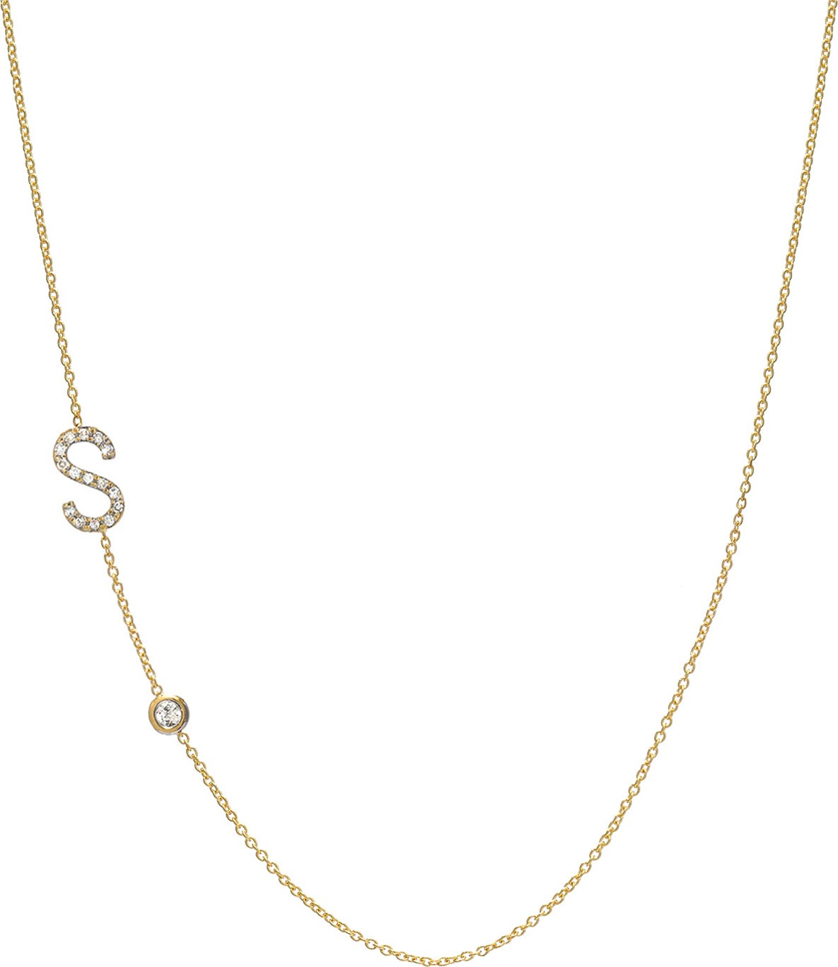 ZOE LEV Personalized Asymmetric Diamond Initial & Bezel Necklace in 14K Yellow Gold
