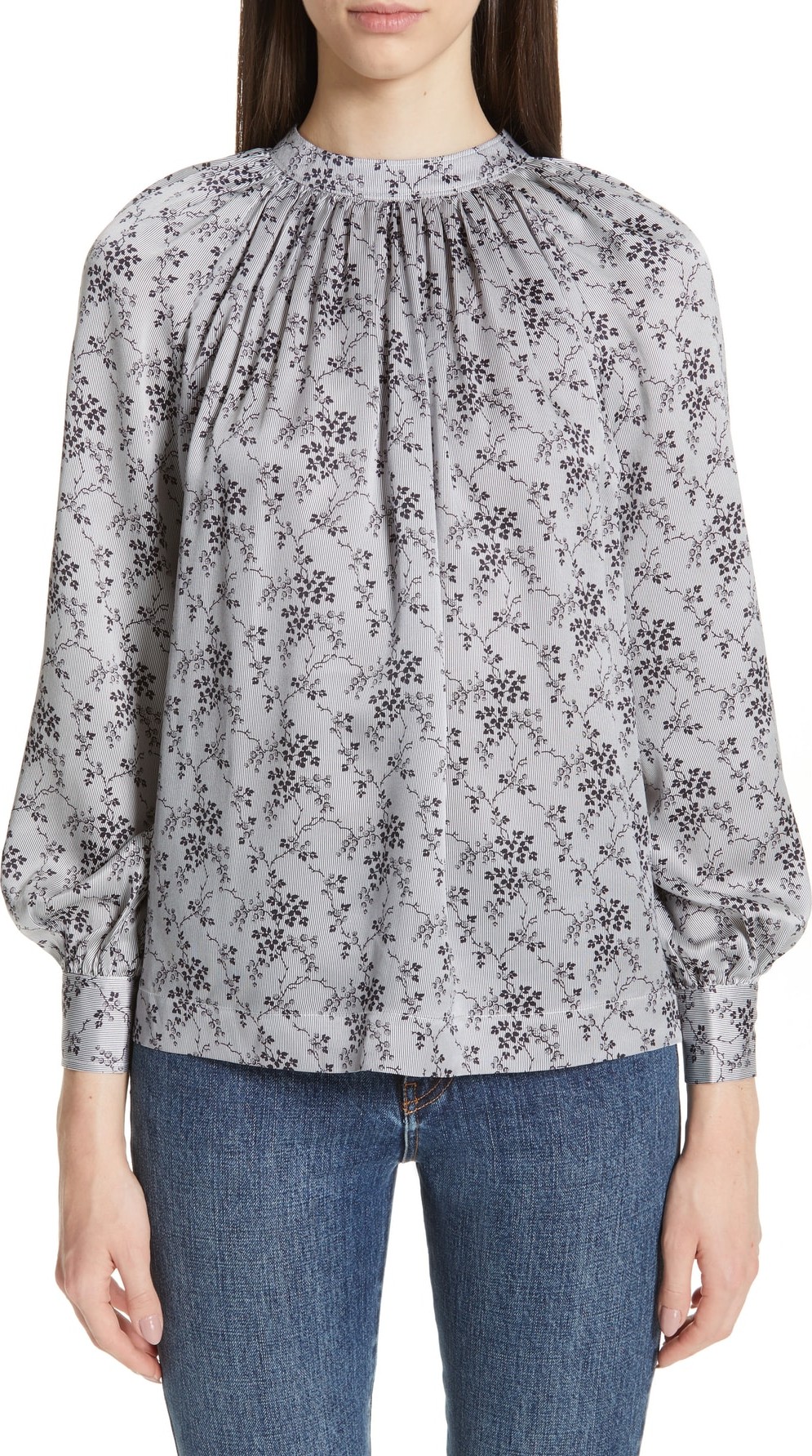Co Floral Print Tie Back Silk Blouse