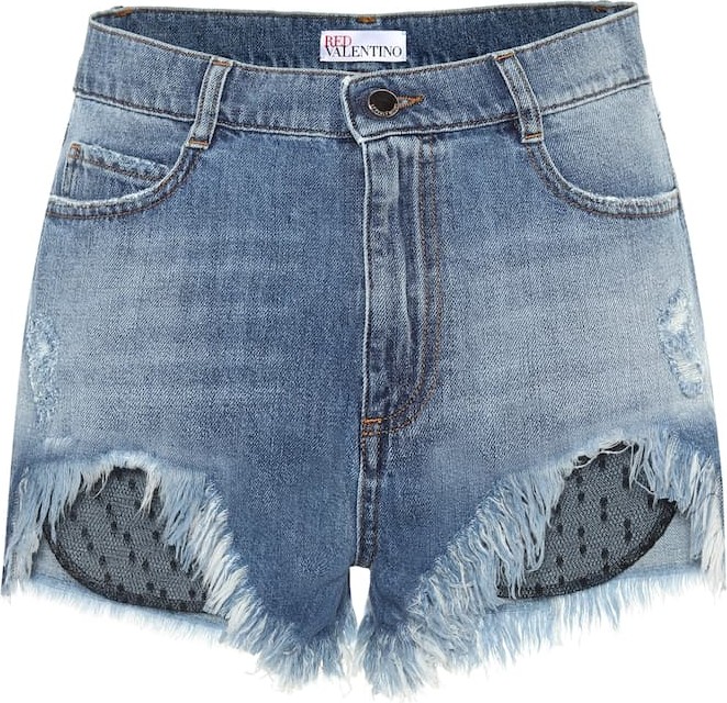 RED Valentino Tulle-trimmed denim shorts