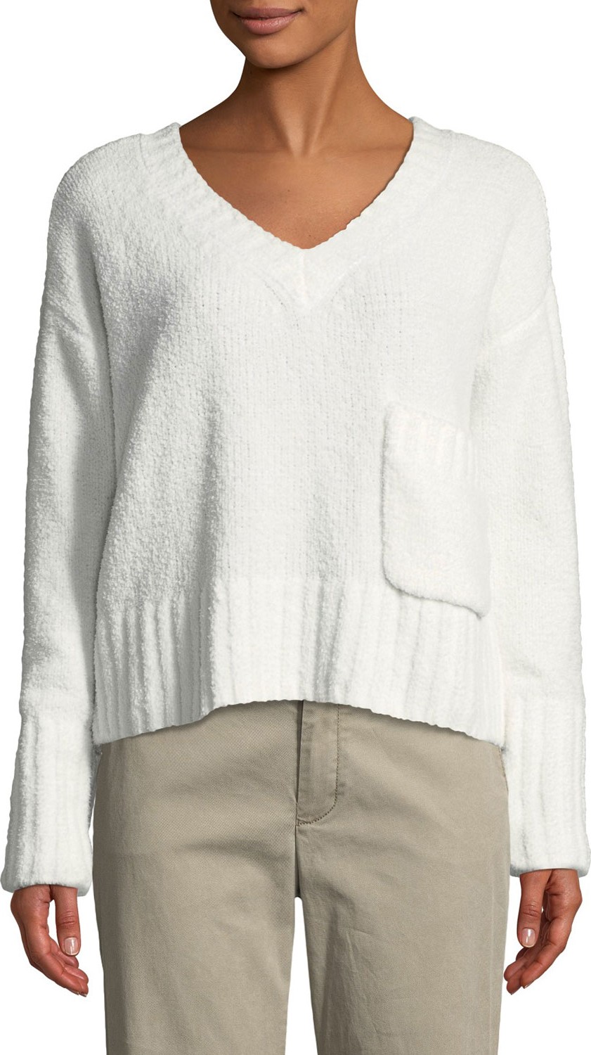 ATM Anthony Thomas Melillo Chenille Pocket V-Neck Pullover Sweater