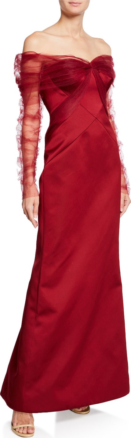 Zac Posen Long Draped Tulle & Satin Gown