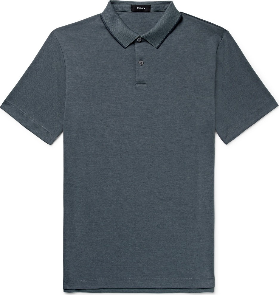 Theory Contrast-Tipped Pima Cotton-Blend Piqué Polo Shirt
