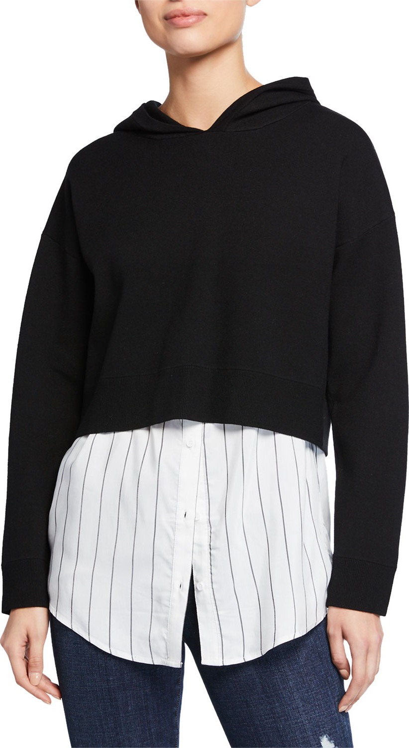 Alice + Olivia Dorma Boxy Hoodie w/ Button-Down Layer