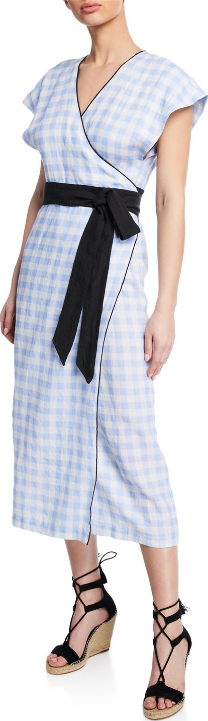 Marysia Coopers Belted Check Short-Sleeve Linen Dress