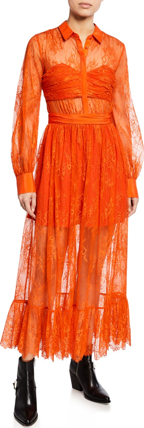 Self Portrait Floral Fine Lace Midi Dress