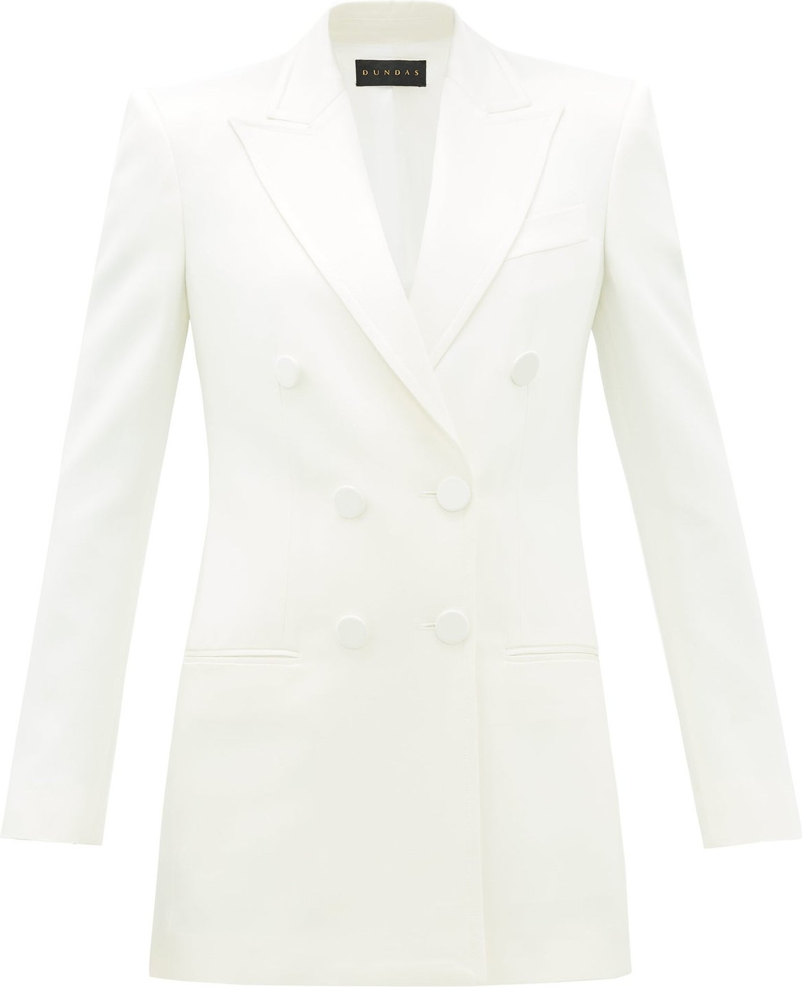 Dundas Double-breasted peak-lapel satin suit jacket