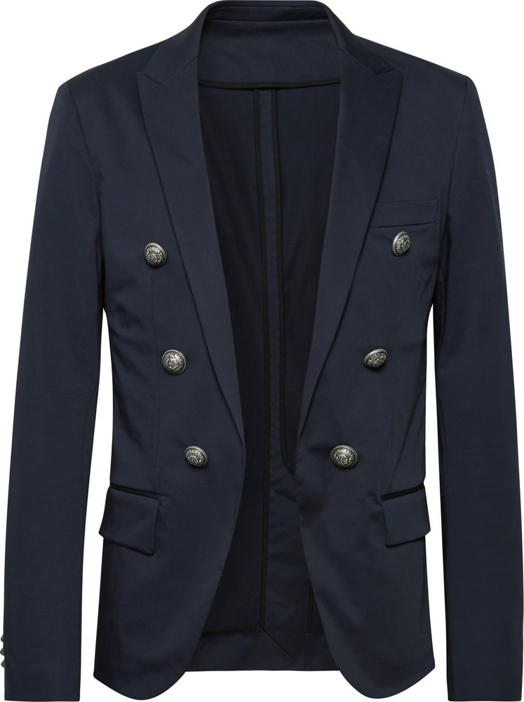 Balmain Midnight-Blue Slim-Fit Double-Breasted Cotton-Blend Blazer