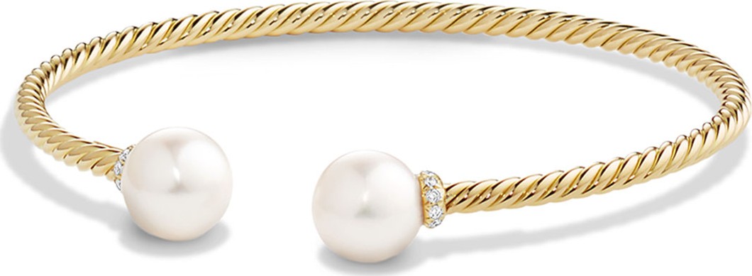 David Yurman Solari 18K Gold & Freshwater Pearl Cuff Bracelet with Diamonds