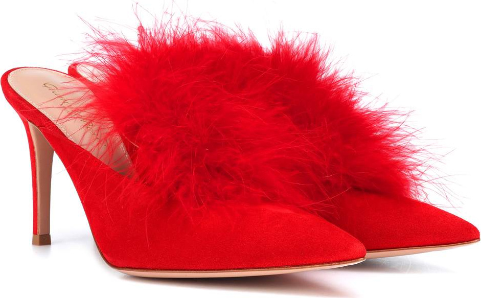 Gianvito Rossi Maribou 85 suede mules