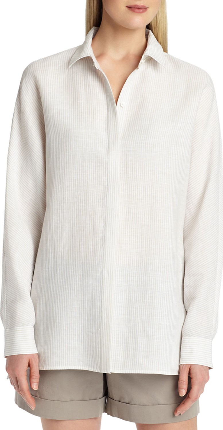 Lafayette 148 New York Alyssa Virtuous Linen Striped Blouse