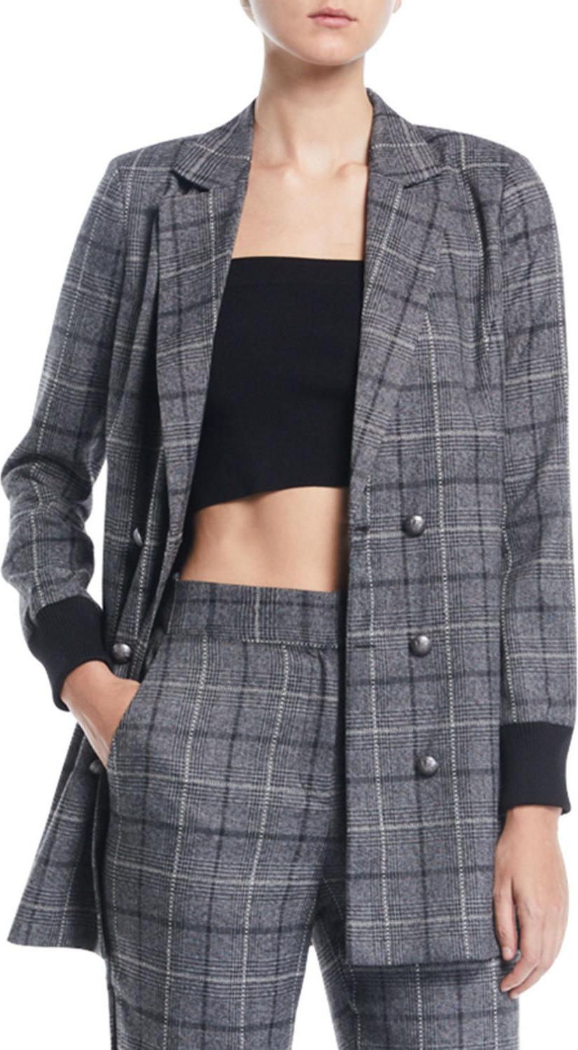 Marled by Reunited Plaid Ribbed-Cuff Double-Breasted Blazer