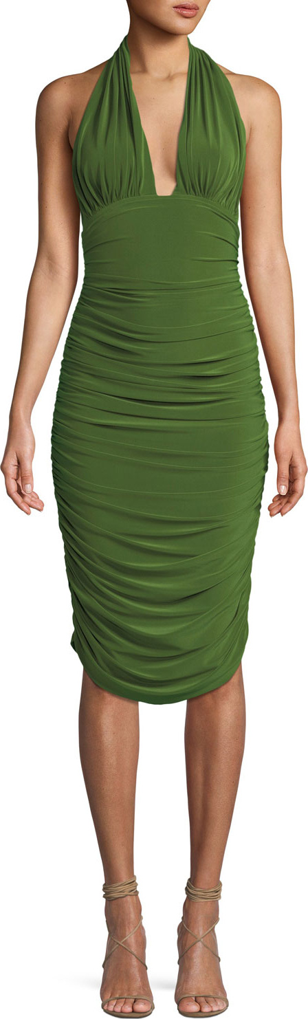 Norma Kamali Shirred Stretch Halter Cocktail Dress