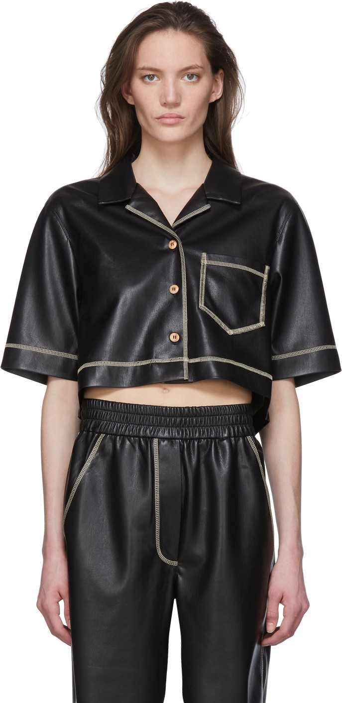 Nanushka Black Vegan Leather Rhett Shirt