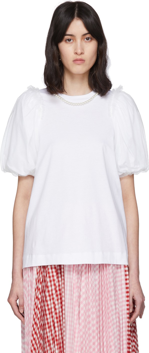 Simone Rocha White Inverted Puff Sleeve Pearl T-Shirt