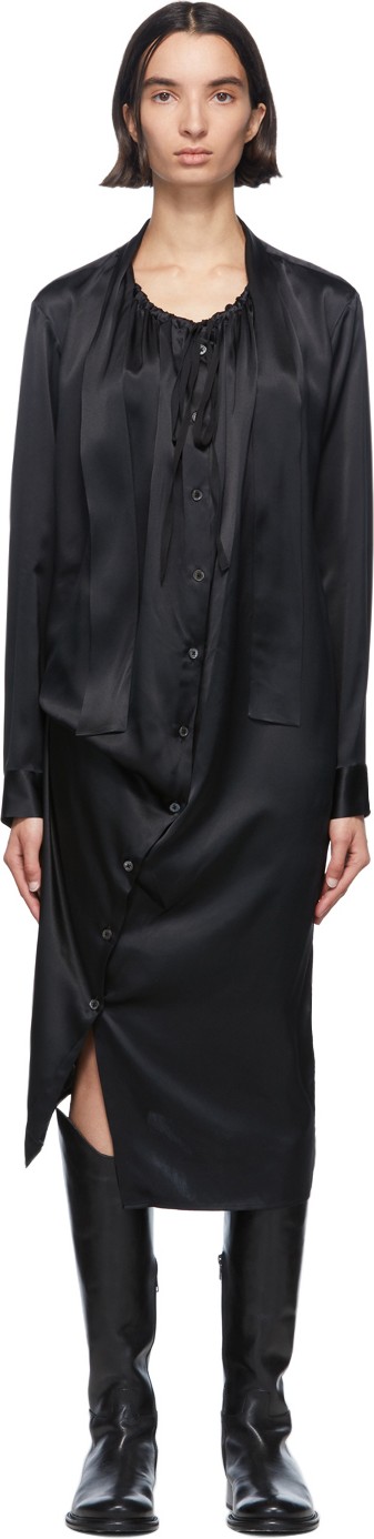 Ann Demeulemeester Black Silk Rasoseta Dress