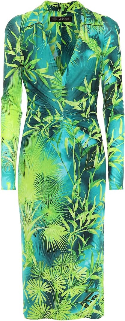 Versace Jungle-print jersey midi dress