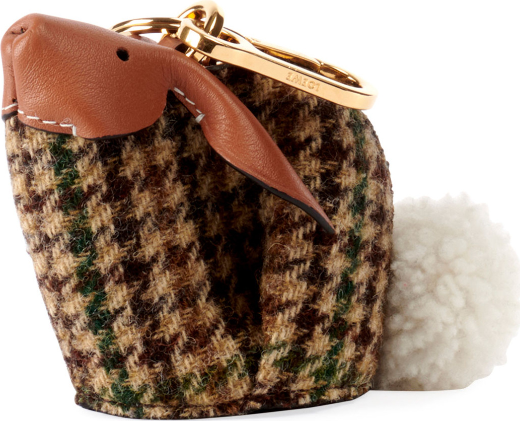 LOEWE Bunny Tweed Bag Charm, Green Pattern