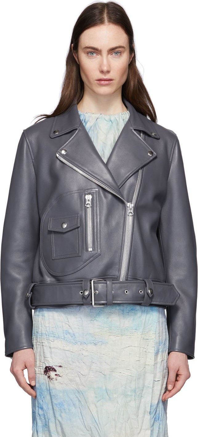 Acne Studios Grey Leather New Merlyn Jacket