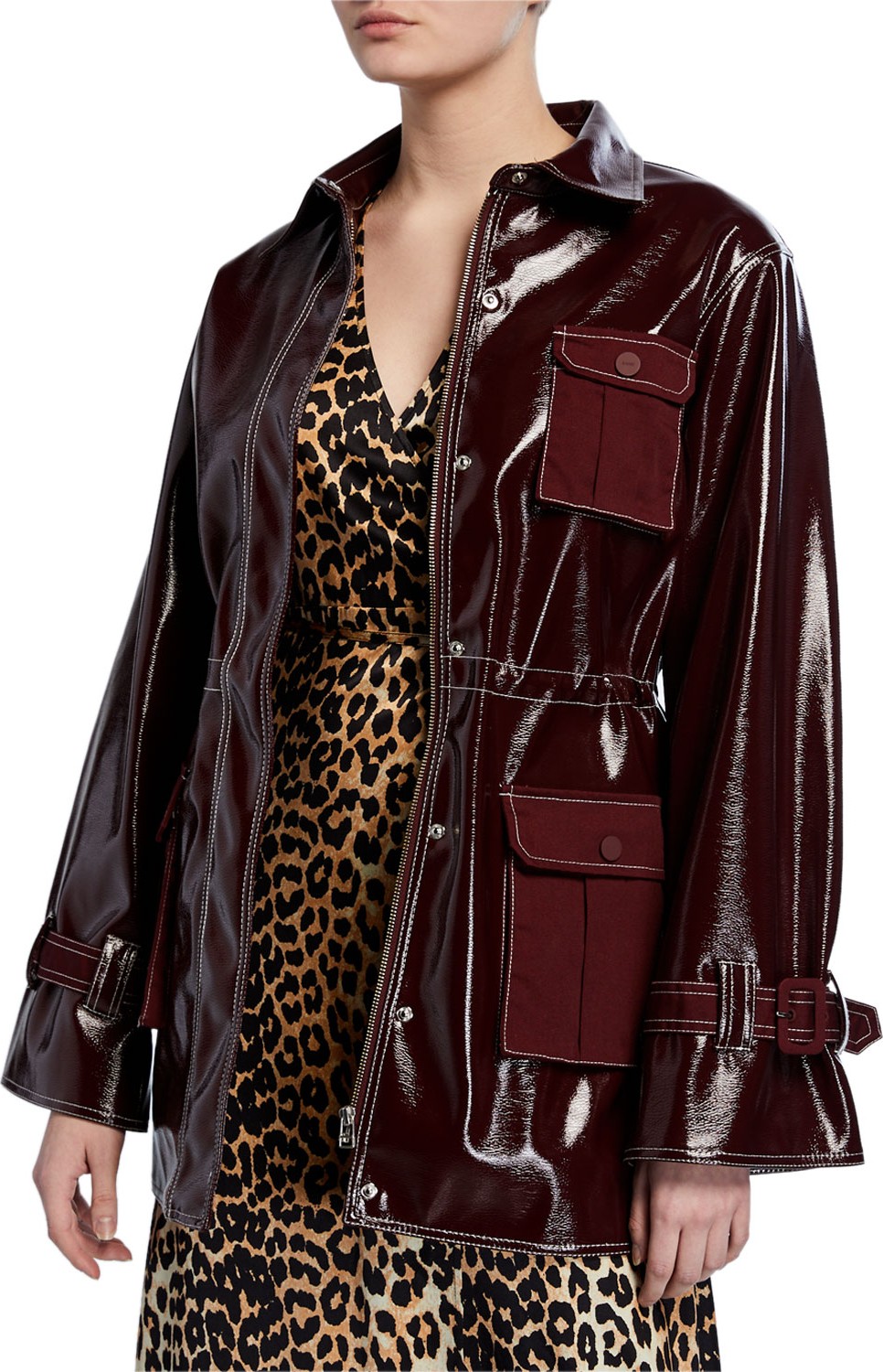 Ganni Shiny Patent Snap-Front Jacket