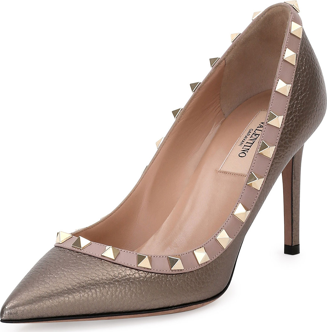 Valentino Rockstud Leather 85mm Pump, Sasso/Poudre
