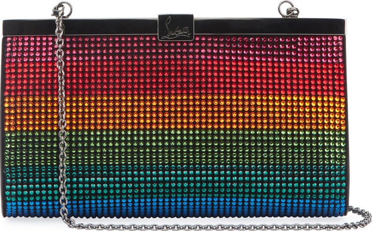 Christian Louboutin Palmette Small Rainbow Crystal Suede Clutch Bag