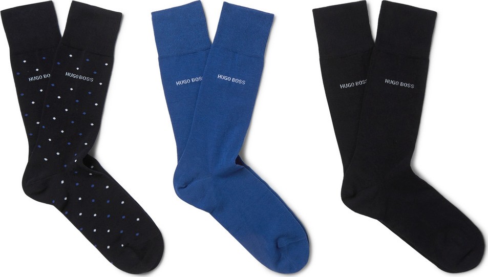 HUGO BOSS Three-Pack Stretch Cotton-Blend Socks