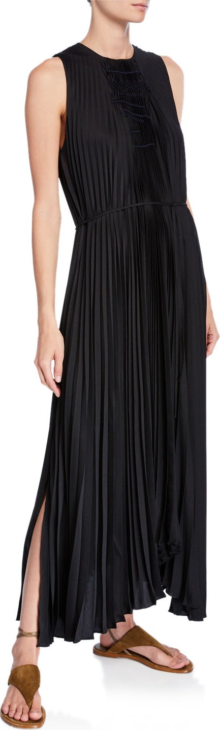 Vince Pleated Scoop-Neck Sleeveless Shift Dress