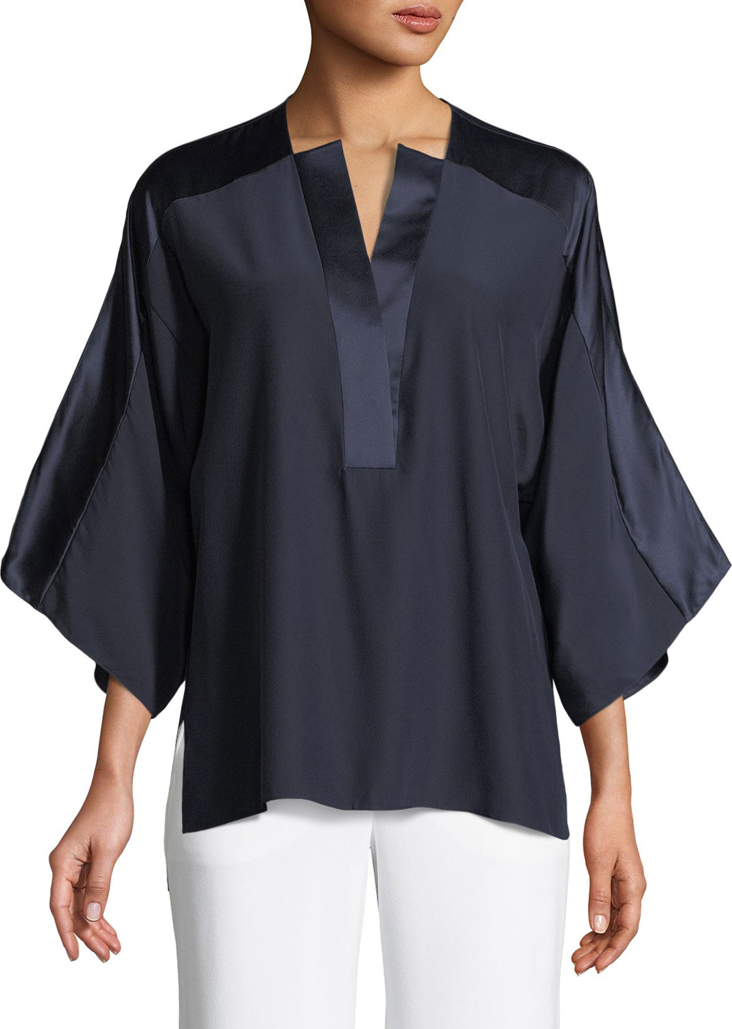 Elie Tahari Nolia Silk-Trim Blouse