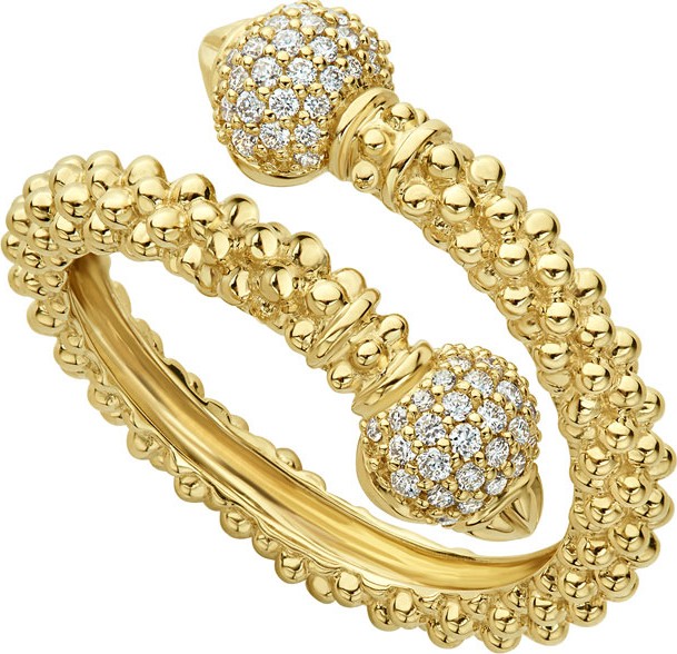 LAGOS 18k Caviar Gold Wrap Ring w/ Diamonds, Size 7