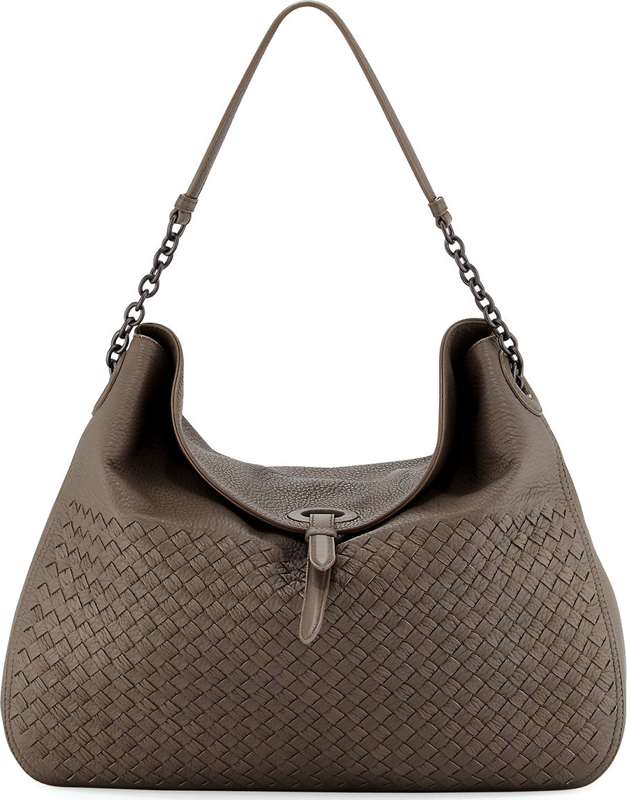 Bottega Veneta Intrecciato Cervo Flap-Top Hobo Bag