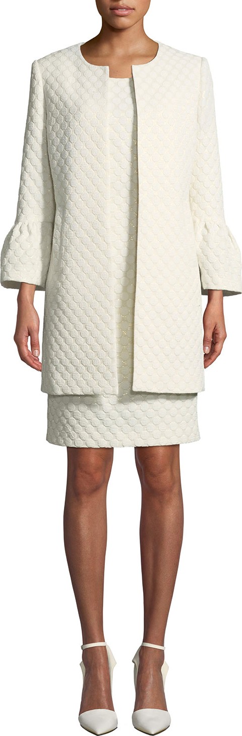 Albert Nipon Two-Piece Jacquard Dot Coat & Dress Set