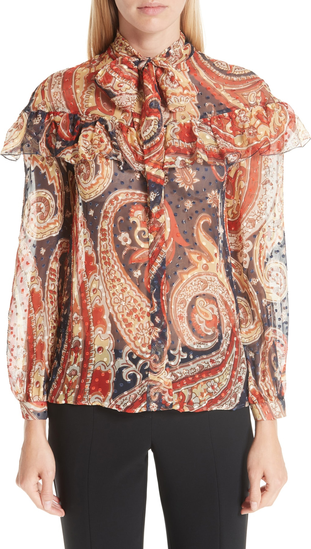 Etro Paisley Print Chiffon Ruffle Blouse
