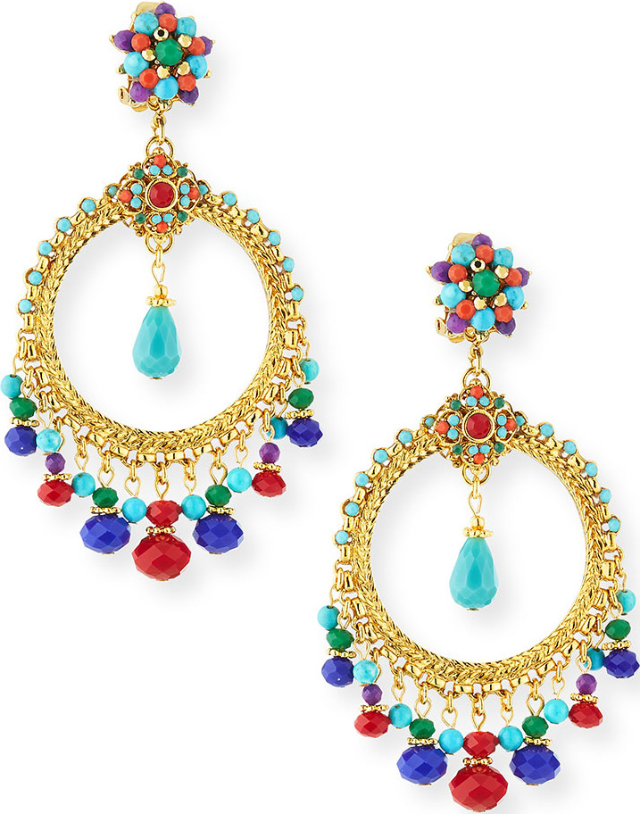 Jose & Maria Barrera Beaded Dangle Hoop Earrings