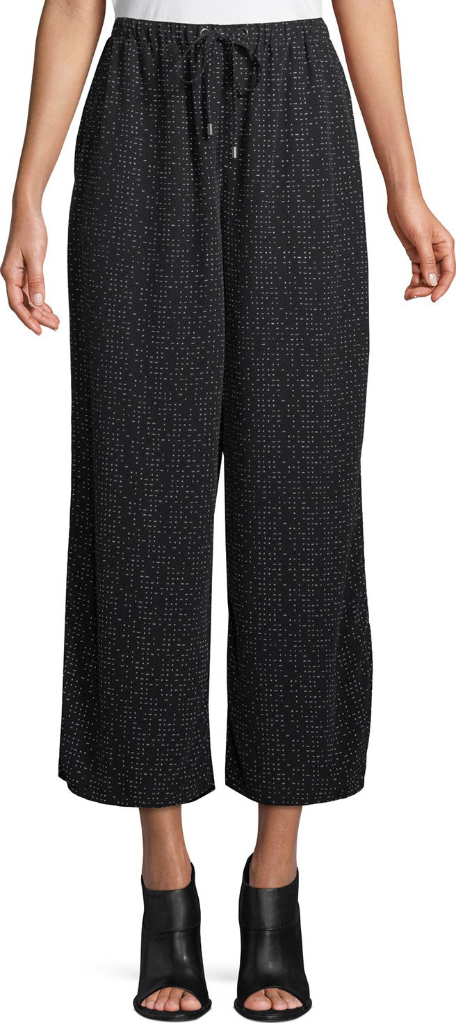 Eileen Fisher Morse Code Wide-Legs Cropped Pants, Petite