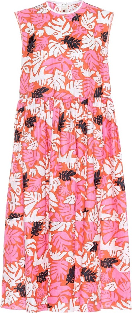 Marni Printed linen and cotton midi dress