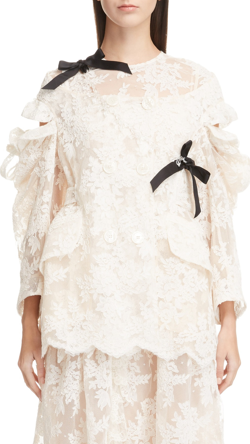 Simone Rocha Cold Shoulder Corded Lace Jacket