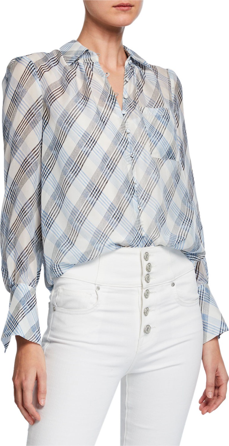 Joie Malcah Check Button-Front Silk Top
