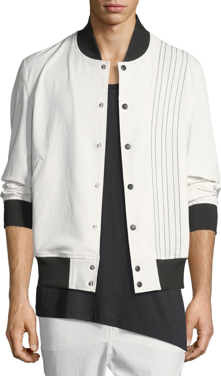 Y-3 Contrast Bomber Jacket w/ Pinstripe Detail