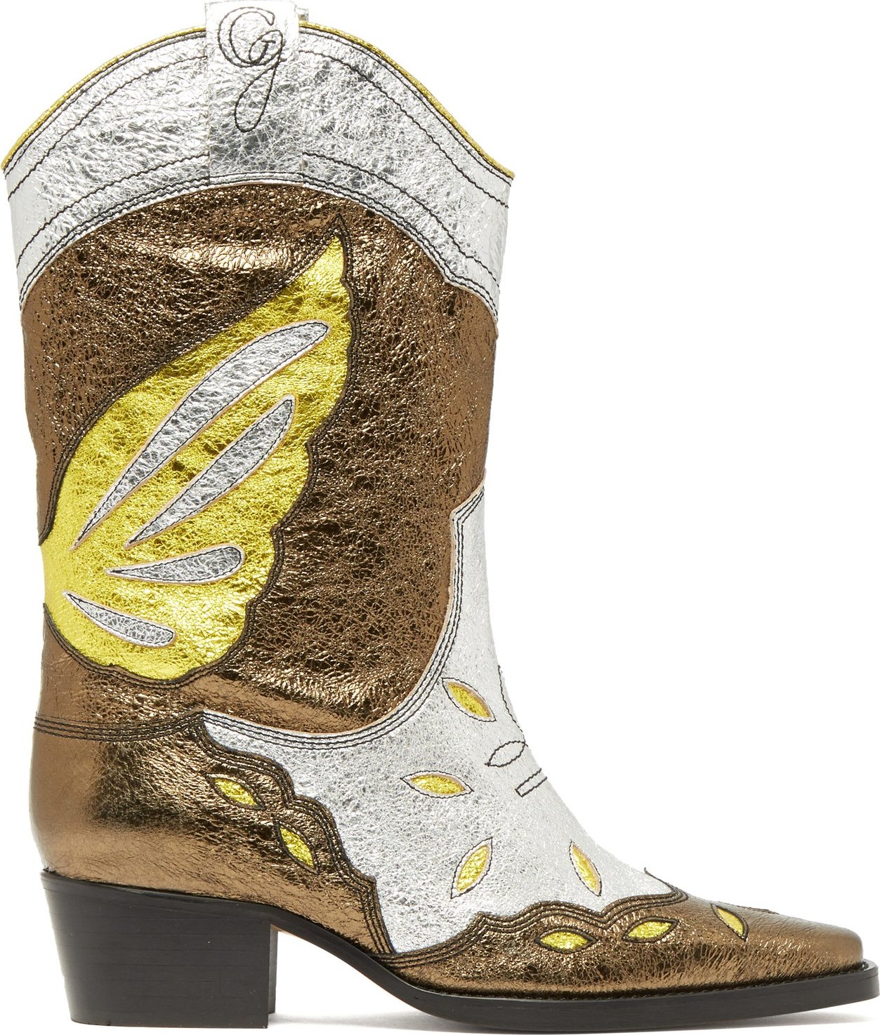 Ganni High Texas metallic-leather Western boots