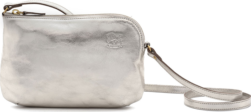 Il Bisonte Metallic Leather Zip Crossbody Bag, Silver