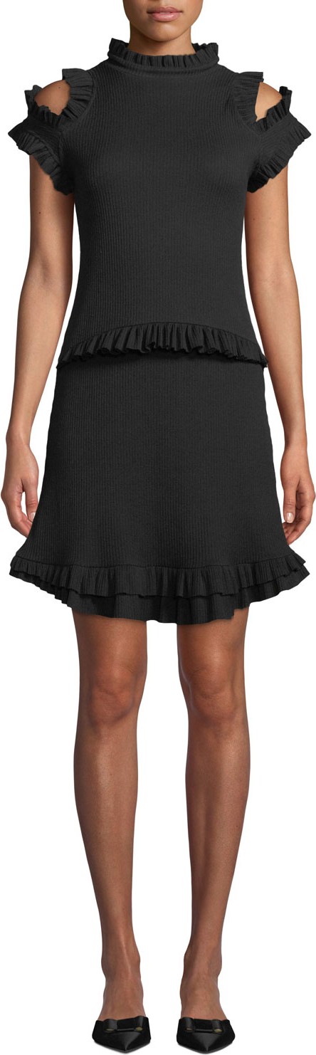 Maggie Marilyn Dreaming Of You Ribbed Ruffle Cold-Shoulder Dress