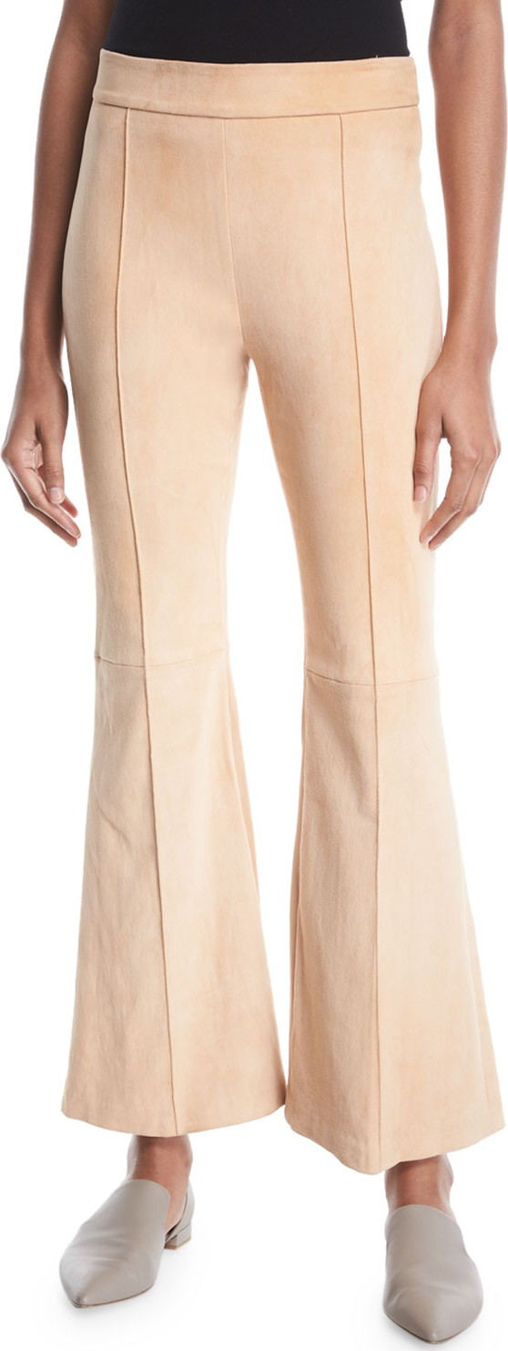 Rosetta Getty Pintuck Flared-Leg Stretch-Suede Pants