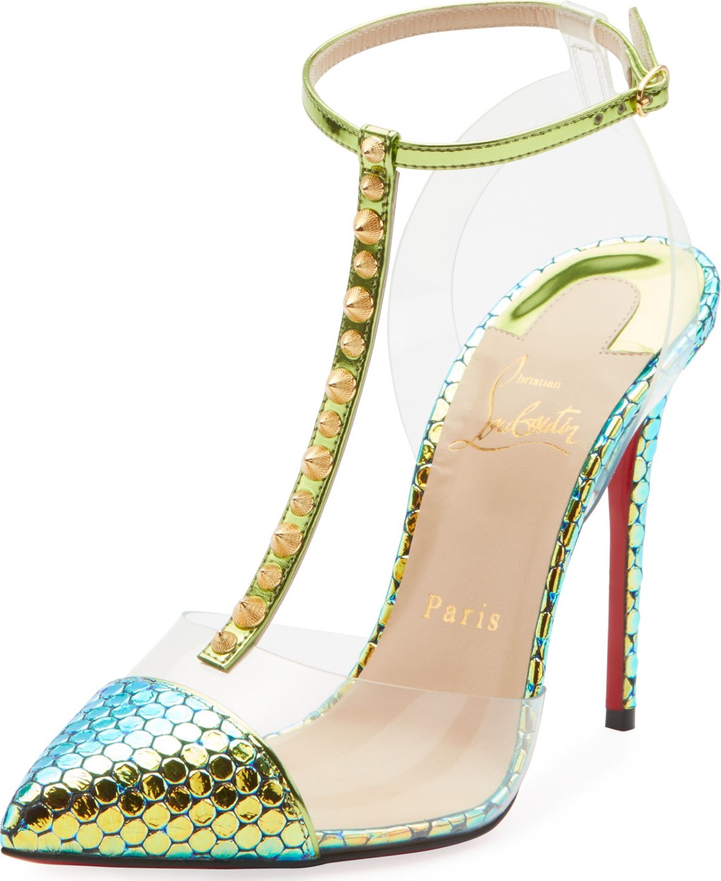 Christian Louboutin Nosy Spikes Holographic Red Sole Pumps
