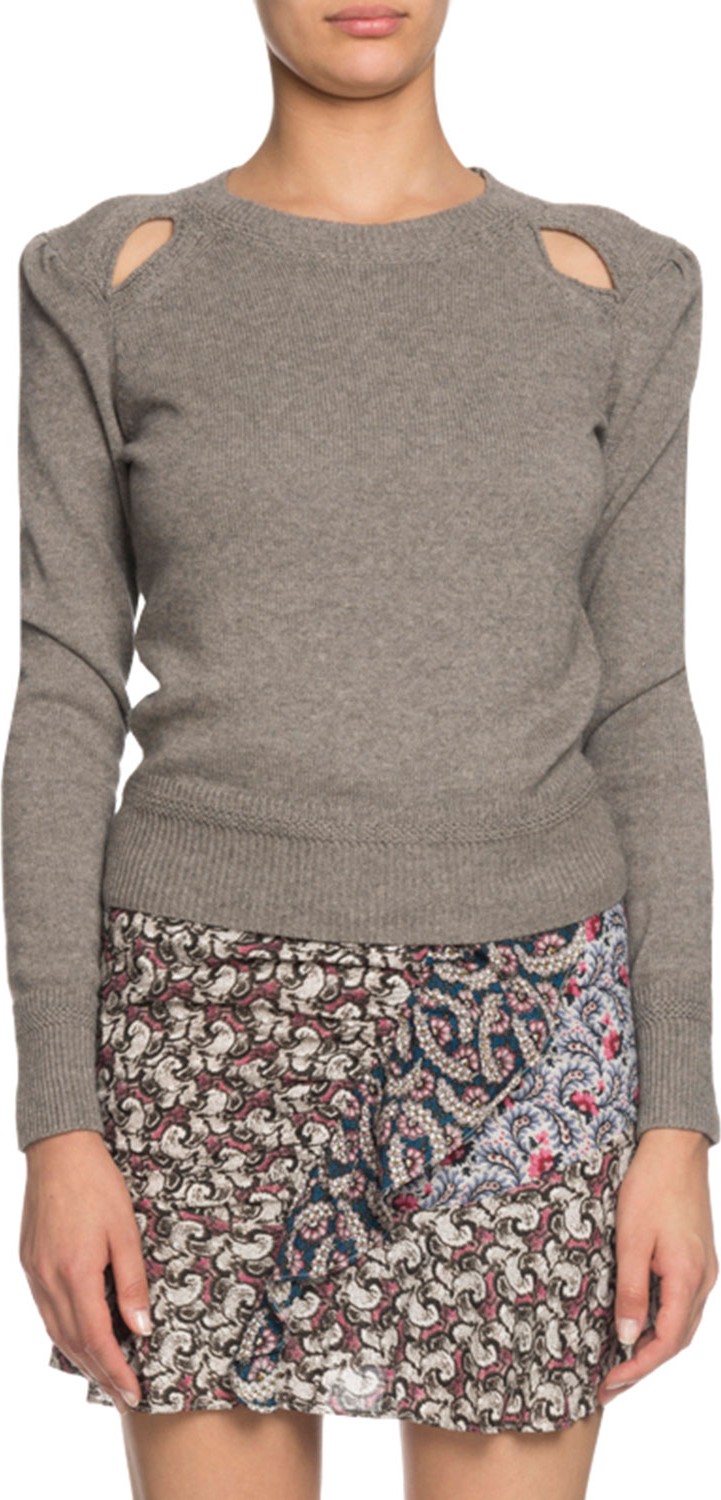 Isabel Marant Etoile Klee Cotton-Wool Pullover Sweater w/ Cutouts