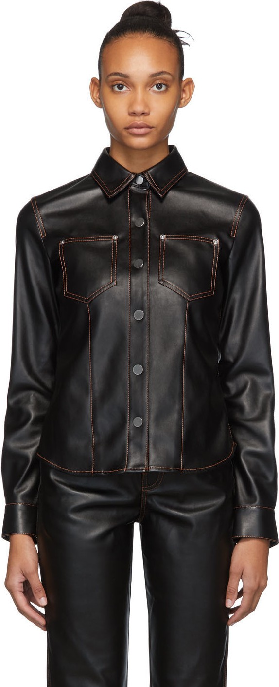 Proenza Schouler Black Faux-Leather Button-Down Shirt