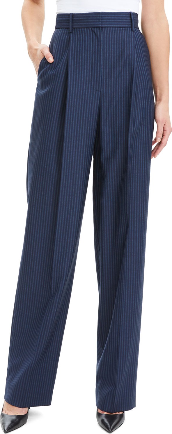 Theory Striped Pleated High-Rise Straight Trousers