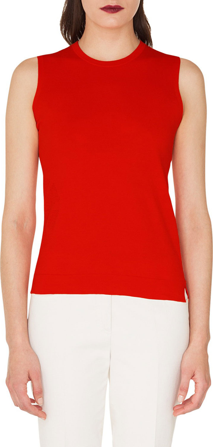 Akris Sleeveless Crewneck Floral-Jacquard Cotton Tank