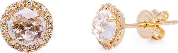 EF Collection White Topaz & Diamond Halo Stud Earrings