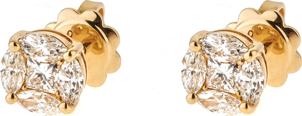 ZYDO Mosaic 18k Gold Mixed-Diamond Round Stud Earrings